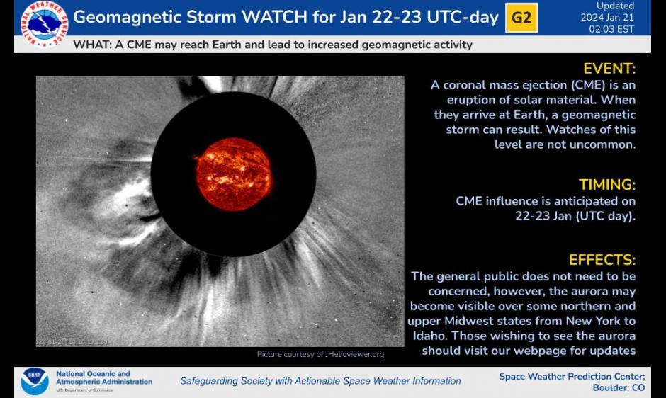 G2 (Moderate) Storm Watch for 2223 Jan NOAA / NWS Space